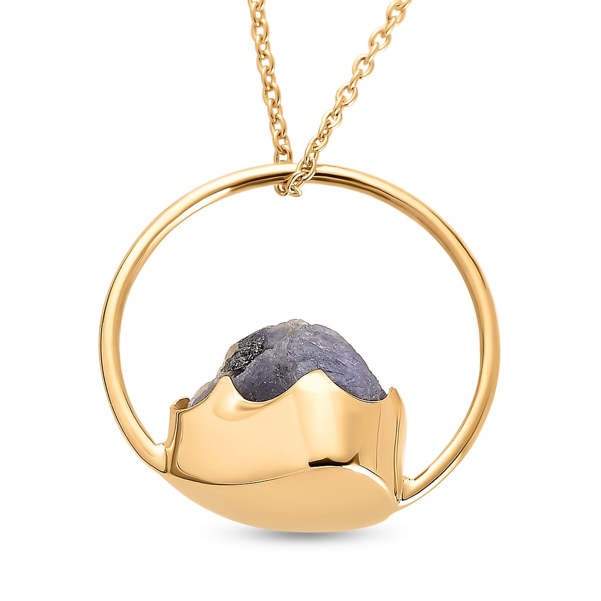 Tanzanite Circle Pendant with Chain (Size 20) in 14K Gold Overlay Sterling Silver 13.28 Ct.