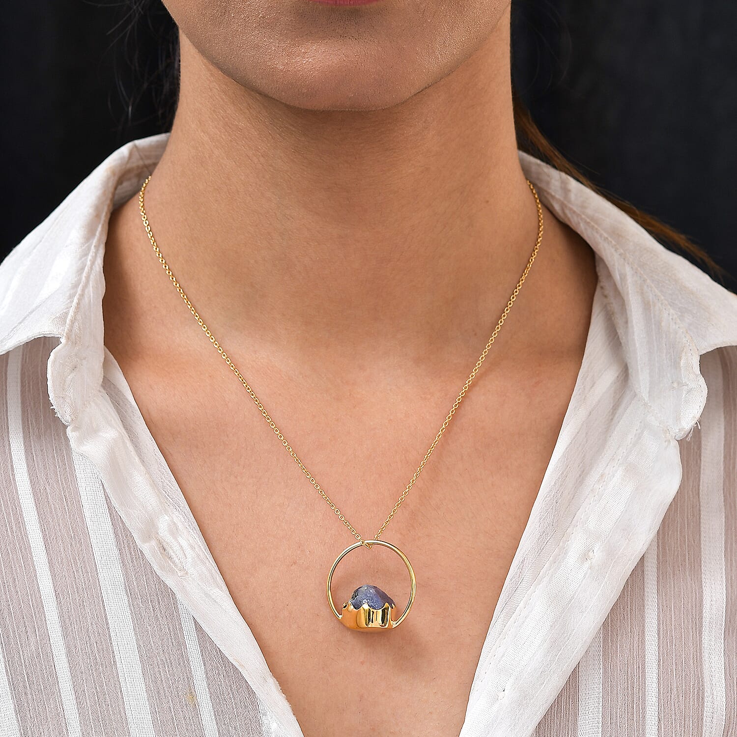 Tanzanite Circle Pendant with Chain (Size 20) in 14K Gold Overlay Sterling Silver 13.28 Ct.