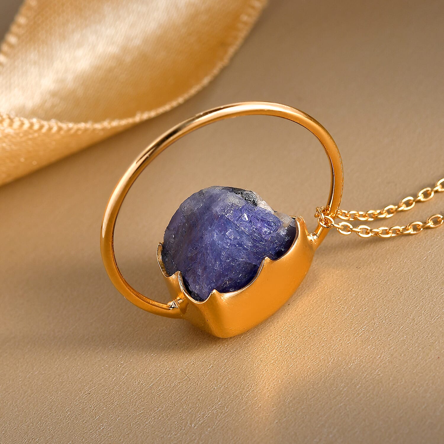 Tanzanite Circle Pendant with Chain (Size 20) in 14K Gold Overlay Sterling Silver 13.28 Ct.