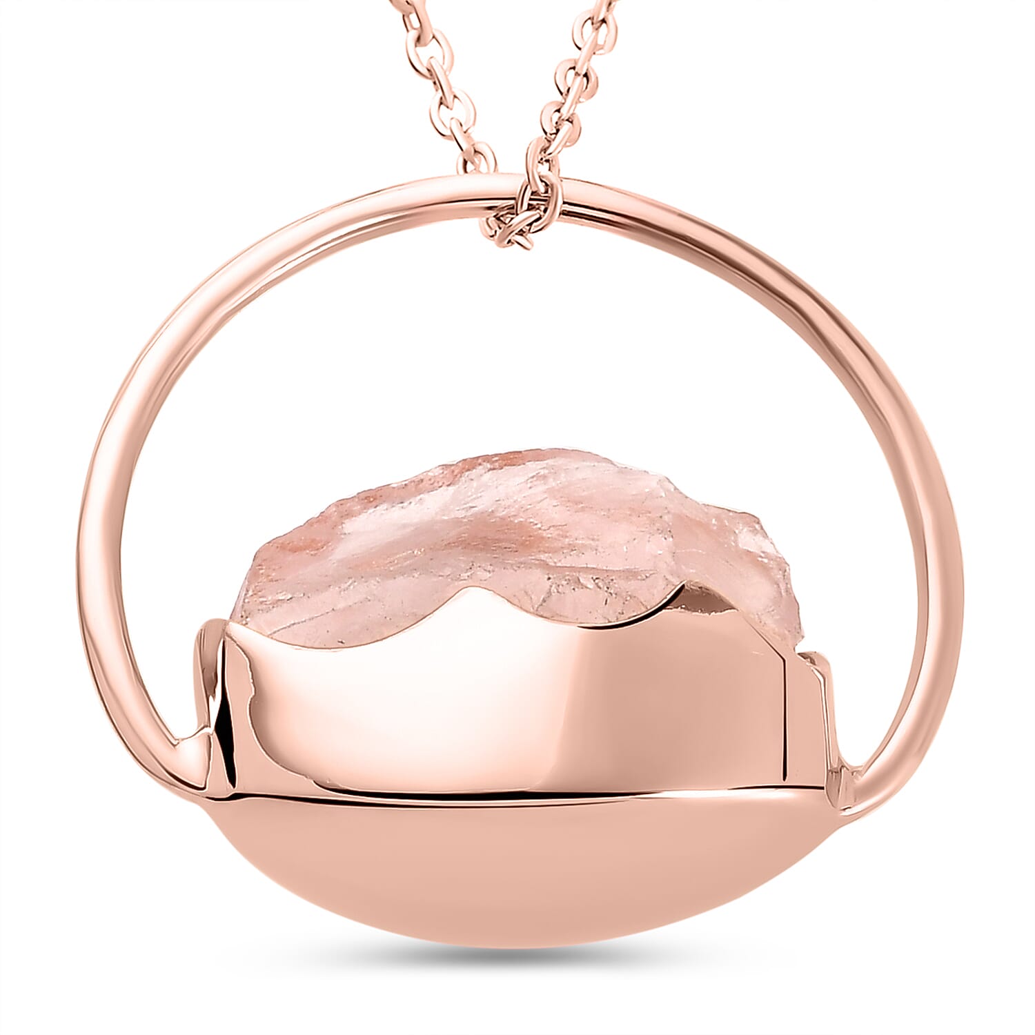 Rose Quartz Circle Pendant with Chain (Size 20) in Rose Gold Overlay Sterling Silver