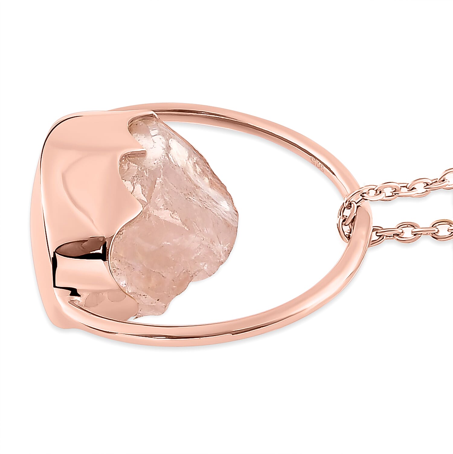 Rose Quartz Circle Pendant with Chain (Size 20) in Rose Gold Overlay Sterling Silver