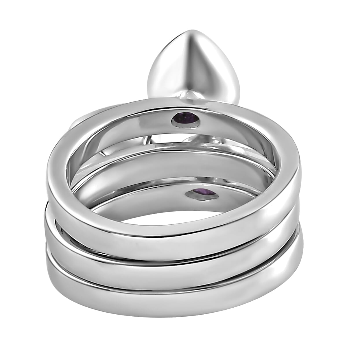 Set of 3 -  African Amethyst Solitaire Ring Stainless Steel  2.000  Ct.