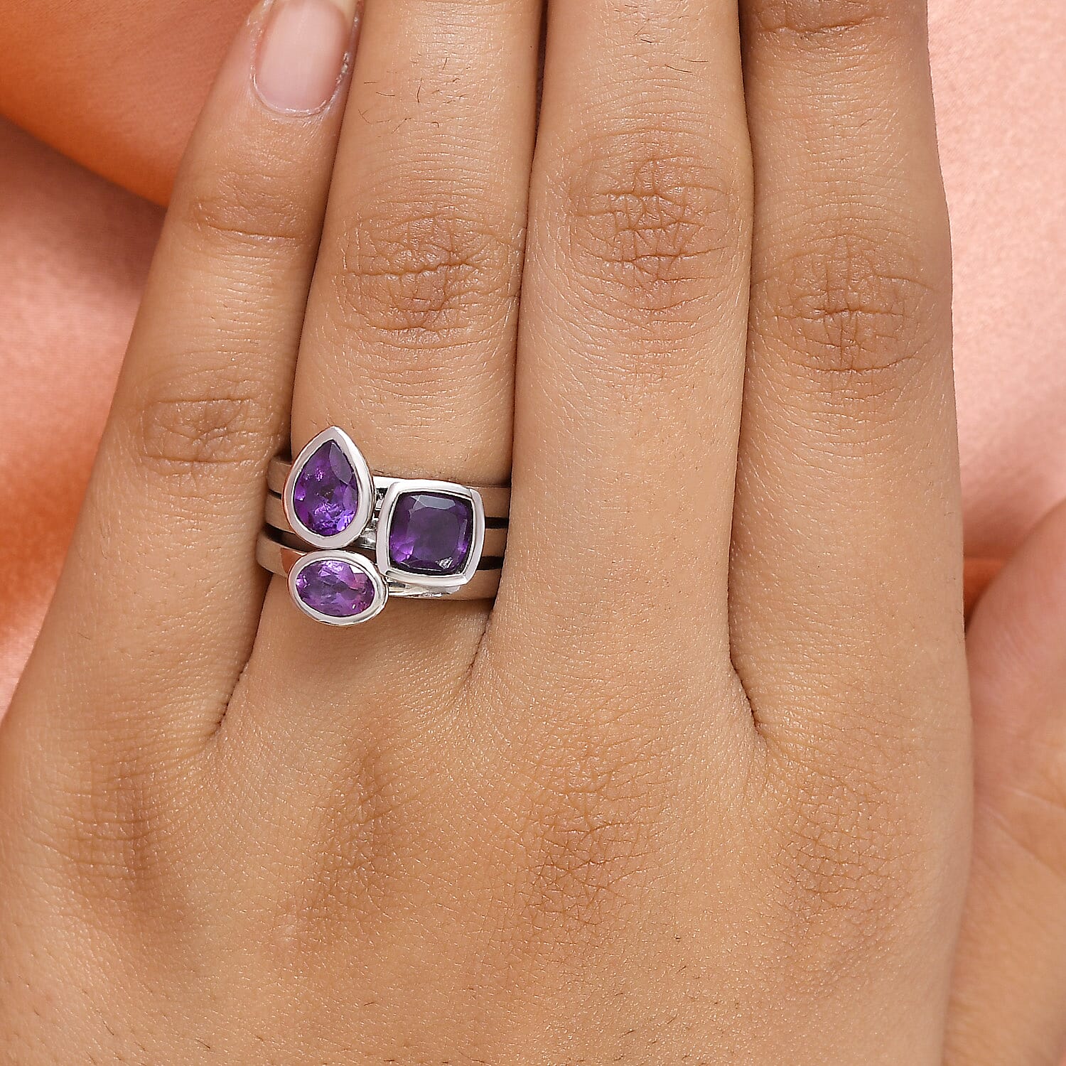 Stainless steel amethyst on sale ring