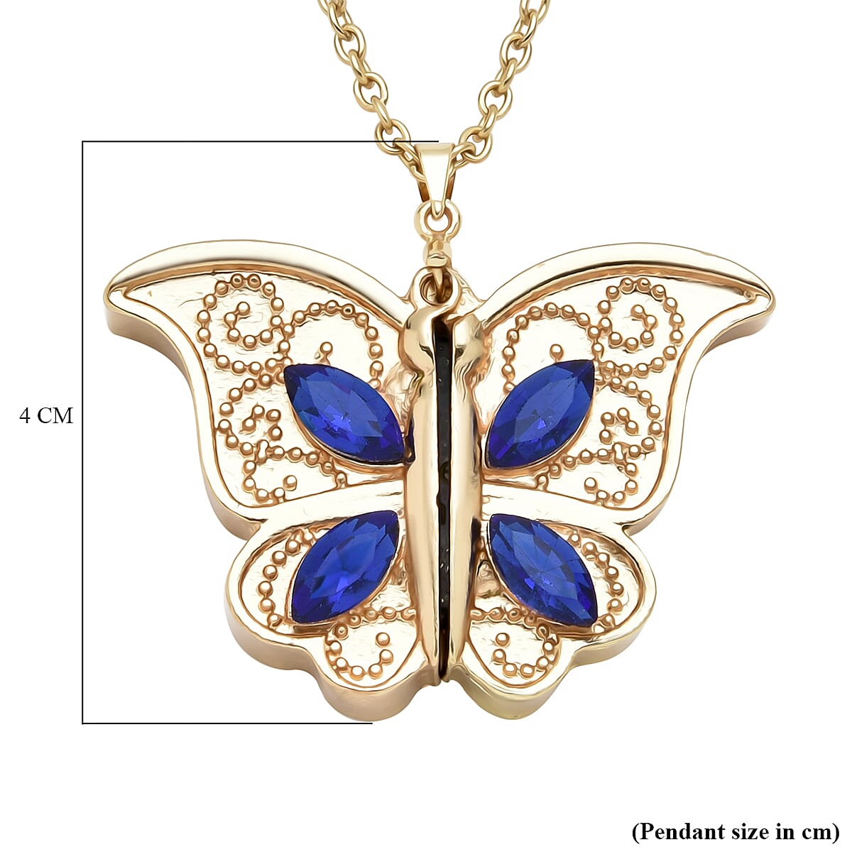 Lapis Lazuli and Blue Austrian Crystal Butterfly Pendant with Chain (Size 24 with 2 Inch Extender) in Yellow Gold Tone