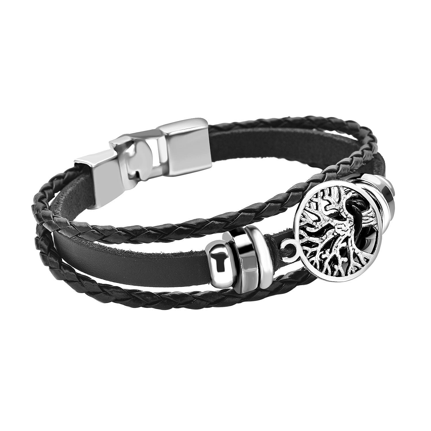 2 Piece Set - Tree of Life Enamelled Necklace (Size 28-2 Ext.) and Genuine Leather Bracelet (Size 8) with Lobster Clasp 2 Piece Set - Tree of Life Enamelled Necklace (Size 28-2 Ext.) and Genuine Leather Bracelet (Size 8) with Lobster Clasp