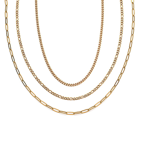 New York Close Out Deal- Set of 3 Necklace (Figaro, Curb & Paperclip) (Size 24) and Magnetic Lock with Stainless Steel