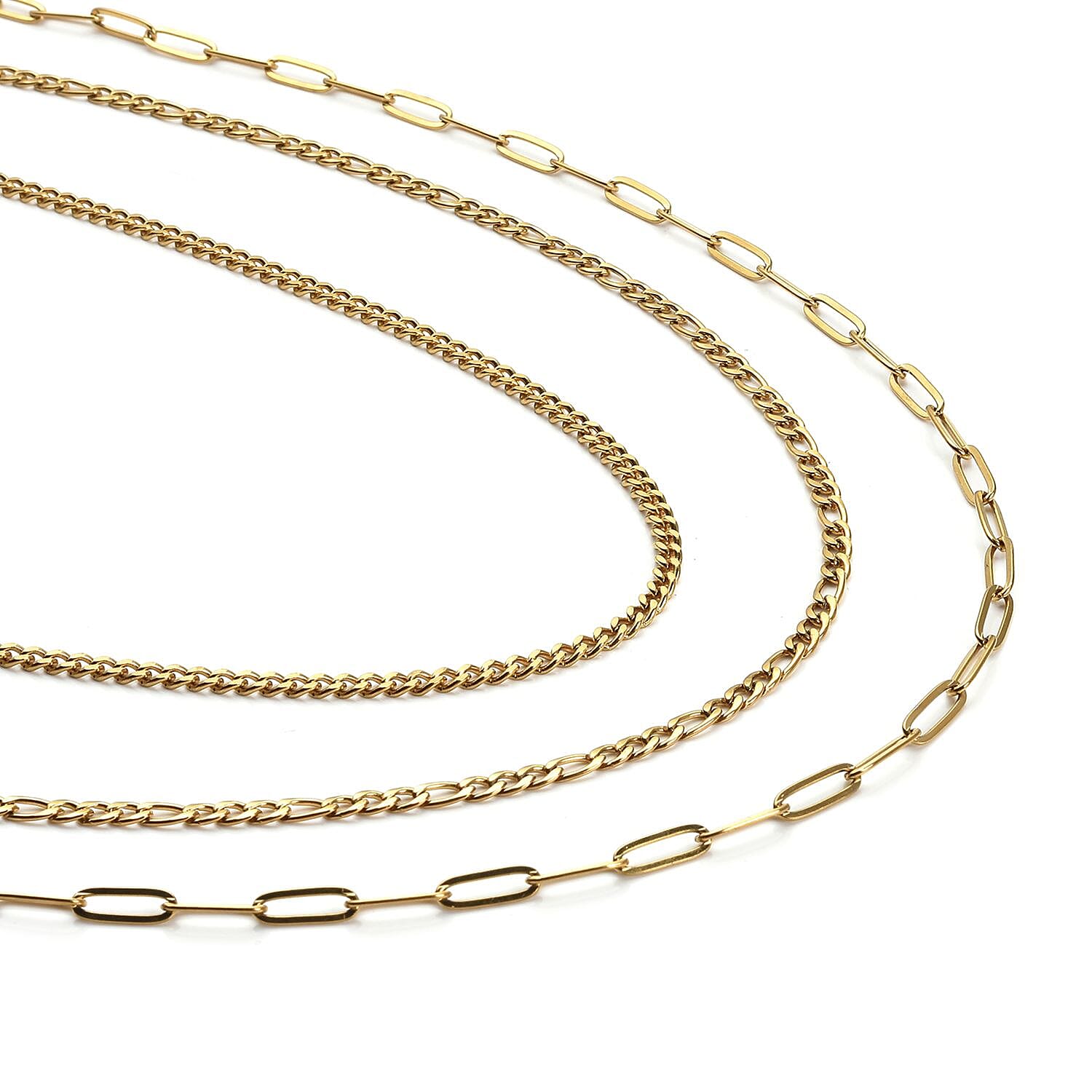 New York Close Out Deal - Set of 3 Necklace (Figaro, Curb & Paperclip) (Size 24) and Magnetic Lock in Yellow Gold Tone