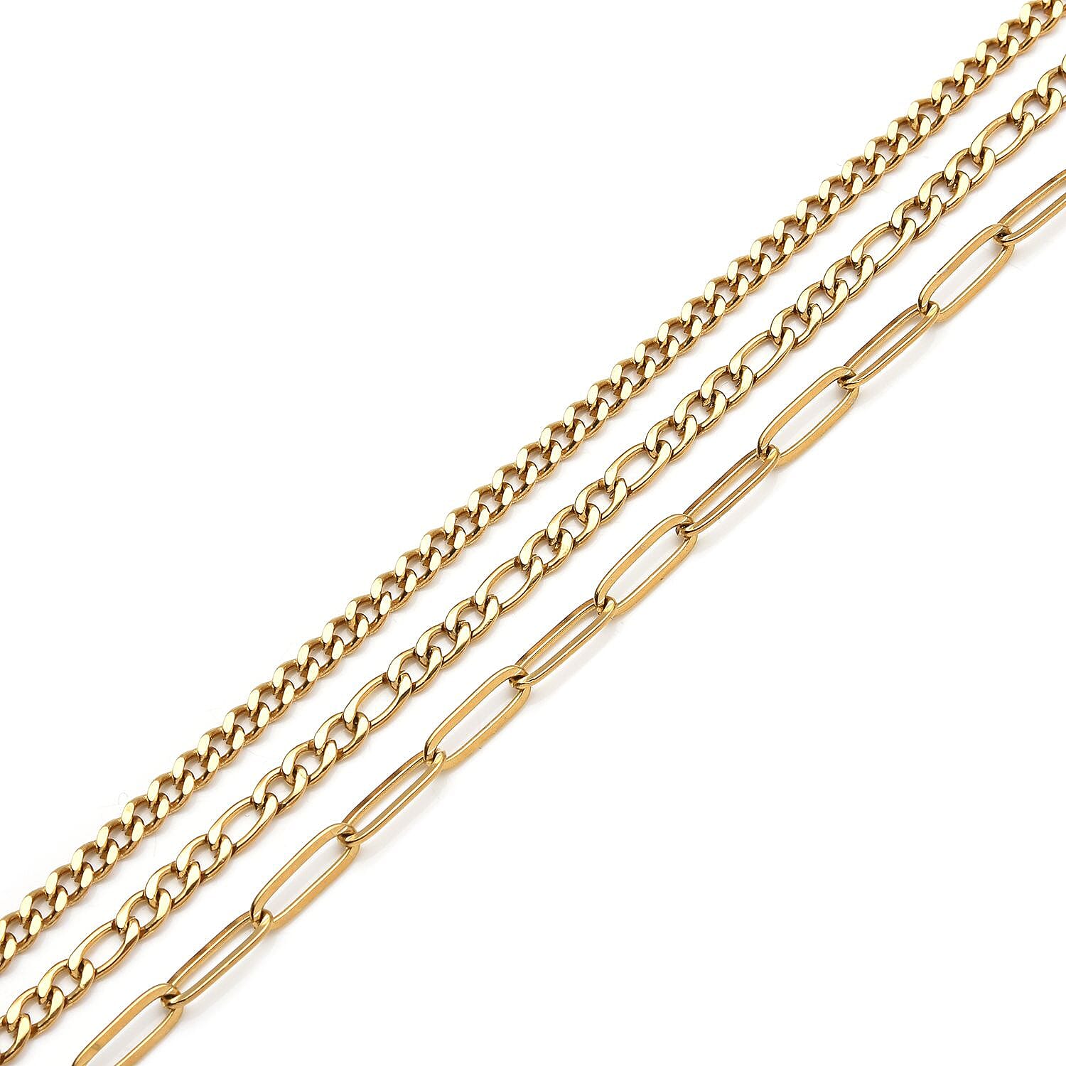 New York Close Out Deal - Set of 3 Necklace (Figaro, Curb & Paperclip) (Size 24) and Magnetic Lock in Yellow Gold Tone