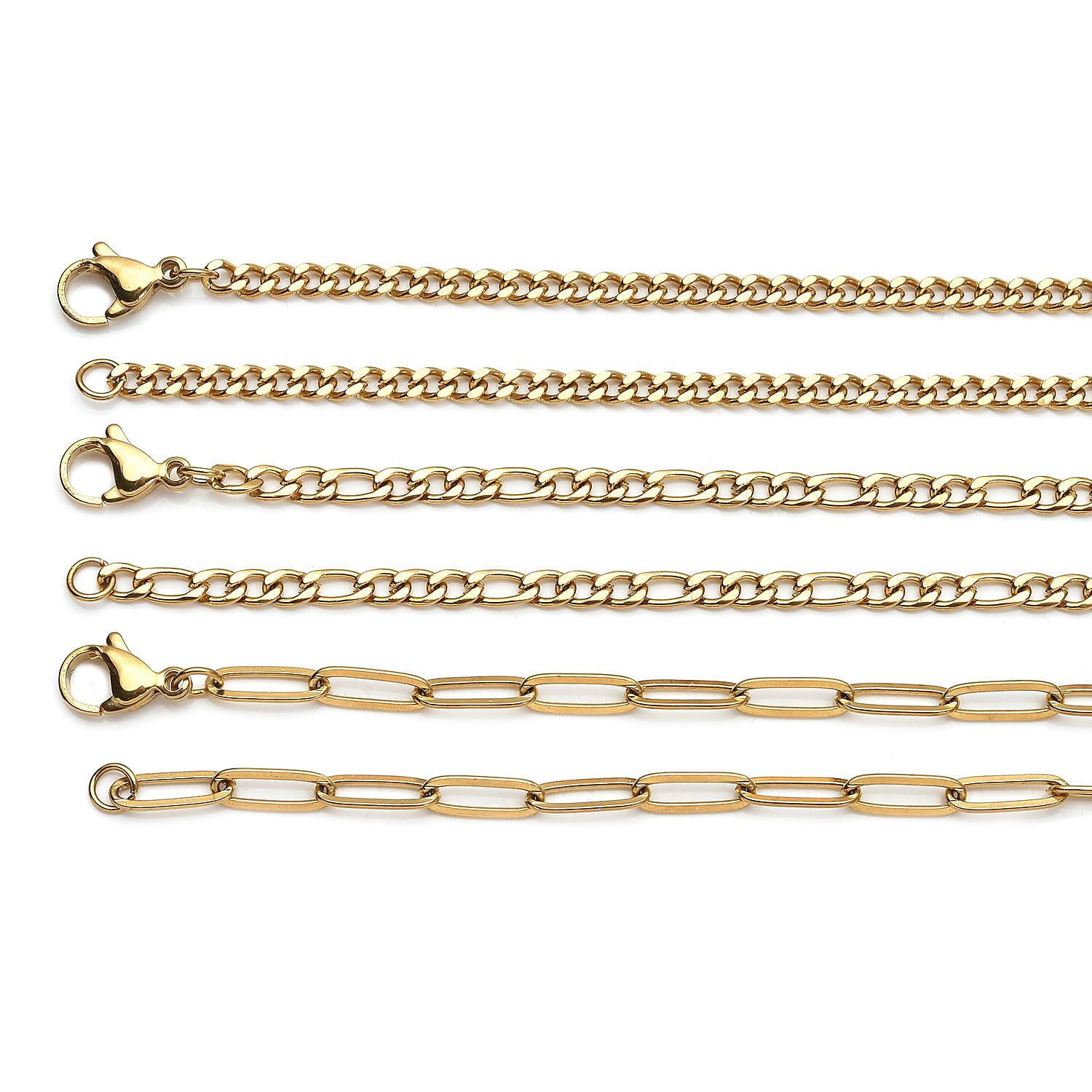 New York Close Out Deal - Set of 3 Necklace (Figaro, Curb & Paperclip) (Size 24) and Magnetic Lock in Yellow Gold Tone