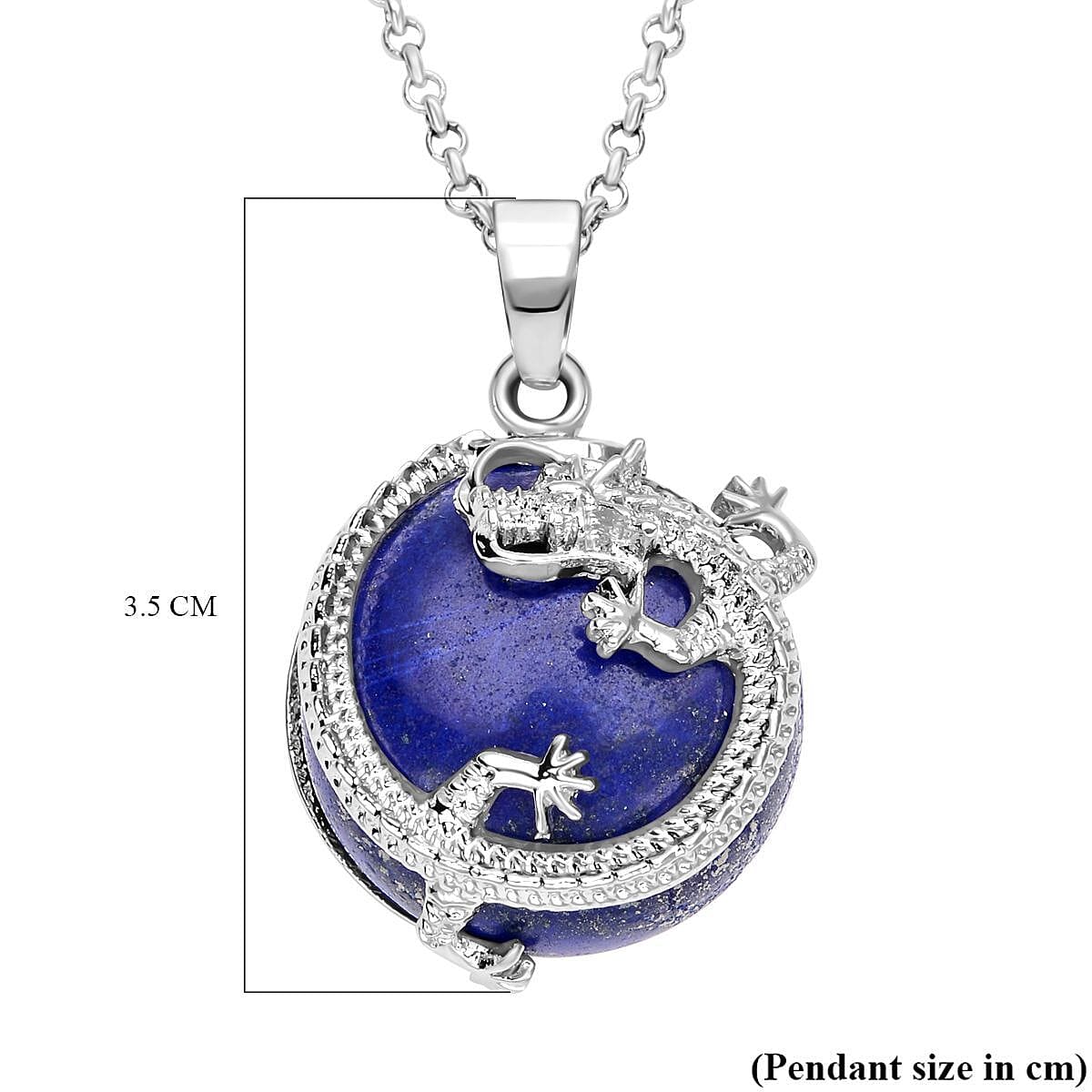 Lapis Lazuli Dragon Pendant with Chain (Size 20 with 2 Ext) in Silver Tone 35.00 Ct.