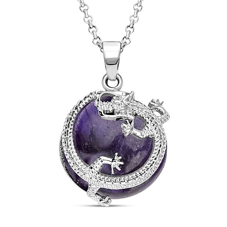 Amethyst Dragon Pendant with Chain (Size - 20-2 Ext) in Silver Tone 35.00 Ct.