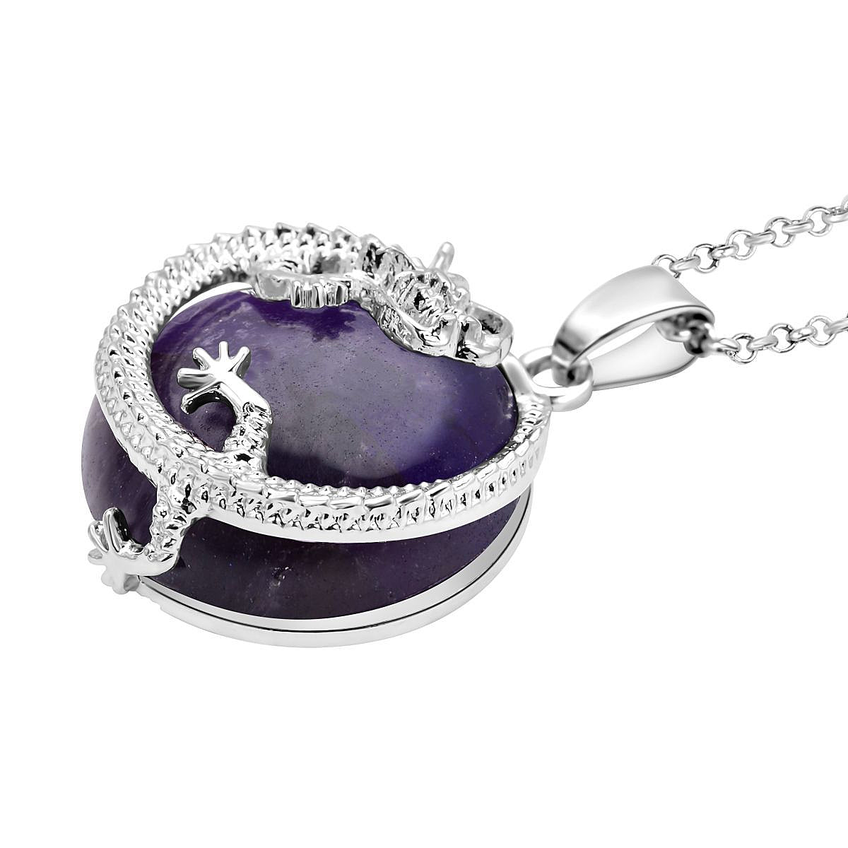 BEADNOVA 2pcs Dragon Wrapped Round Ball Cylinder Natural Amethyst Gemstone  Necklace Healing Couple Pendant Necklaces Set - Beadnova