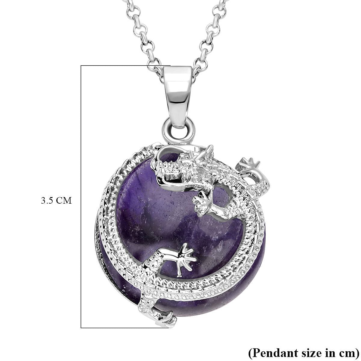 Amethyst Dragon Pendant with Chain (Size - 20-2 Ext) in Silver Tone 35.00 Ct.