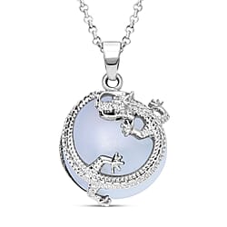 Opalite Dragon Pendant with Stainless Steel Chain (Size 20-2 inch Ext.) in Silver Tone