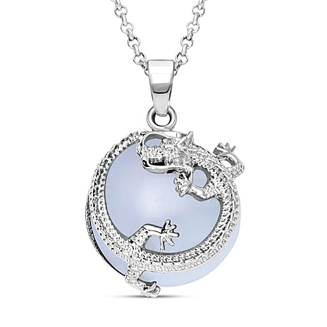 Opalite Dragon Pendant with Stainless Steel Chain (Size 20-2 inch Ext.) in Silver Tone