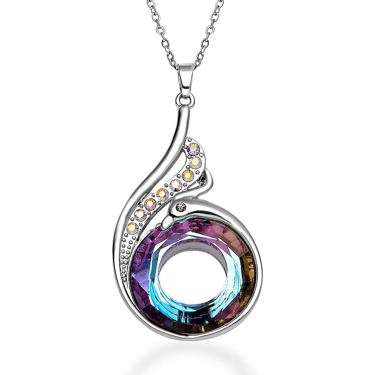 Simulated Mystic Topaz, White & Grey Austrian Crystal Pendant with Chain (Size 20 With 2 Inch Extender) in Silver Tone