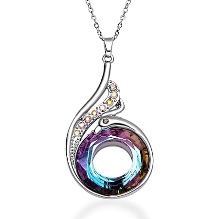 Simulated Mystic Topaz, AB Crystal & Grey Austrian Crystal Pendant with Chain (Size 20-2 Inch Ext.) in Silver Tone