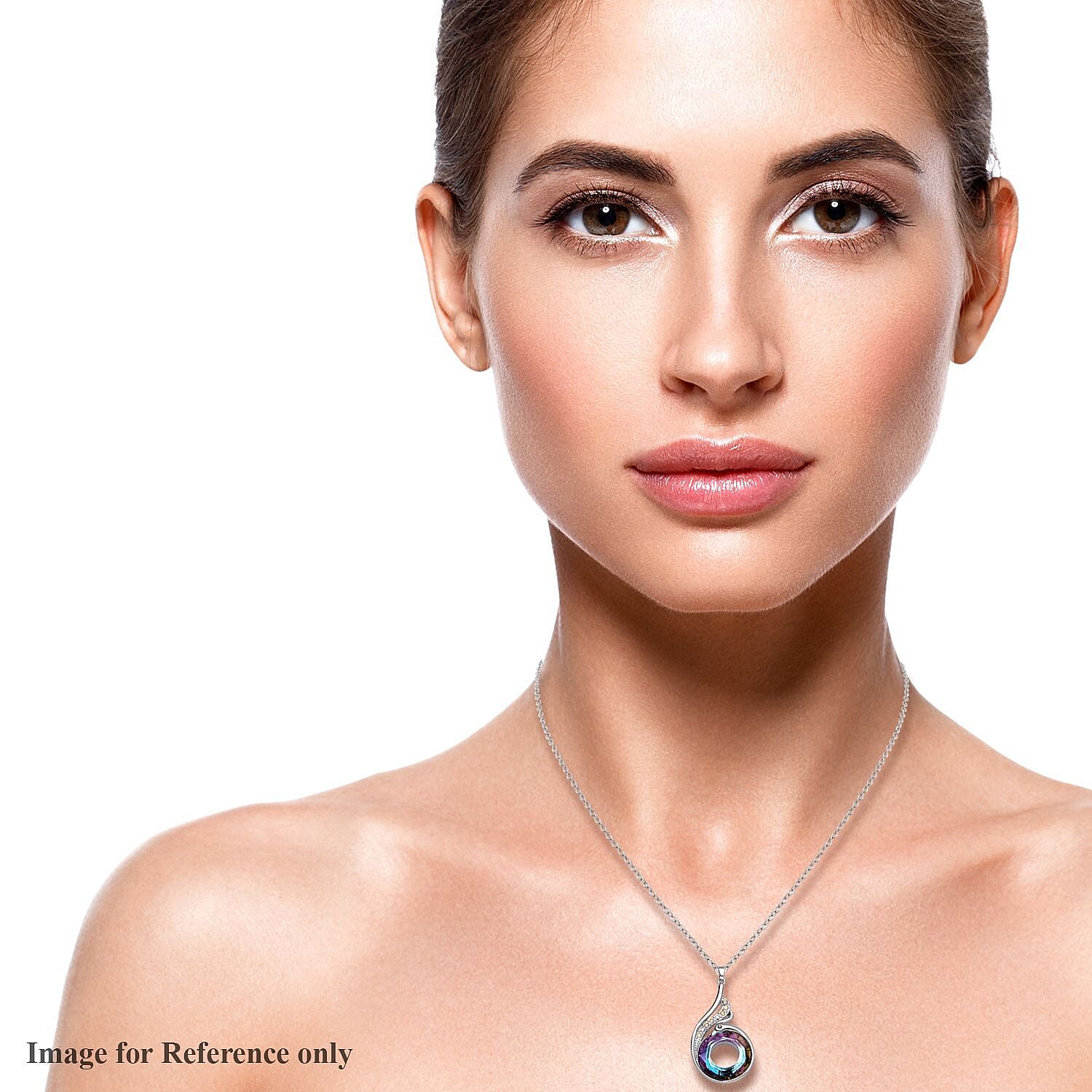 Simulated Mystic Topaz, White & Grey Austrian Crystal Pendant with Chain (Size 20 With 2 Inch Extender) in Silver Tone