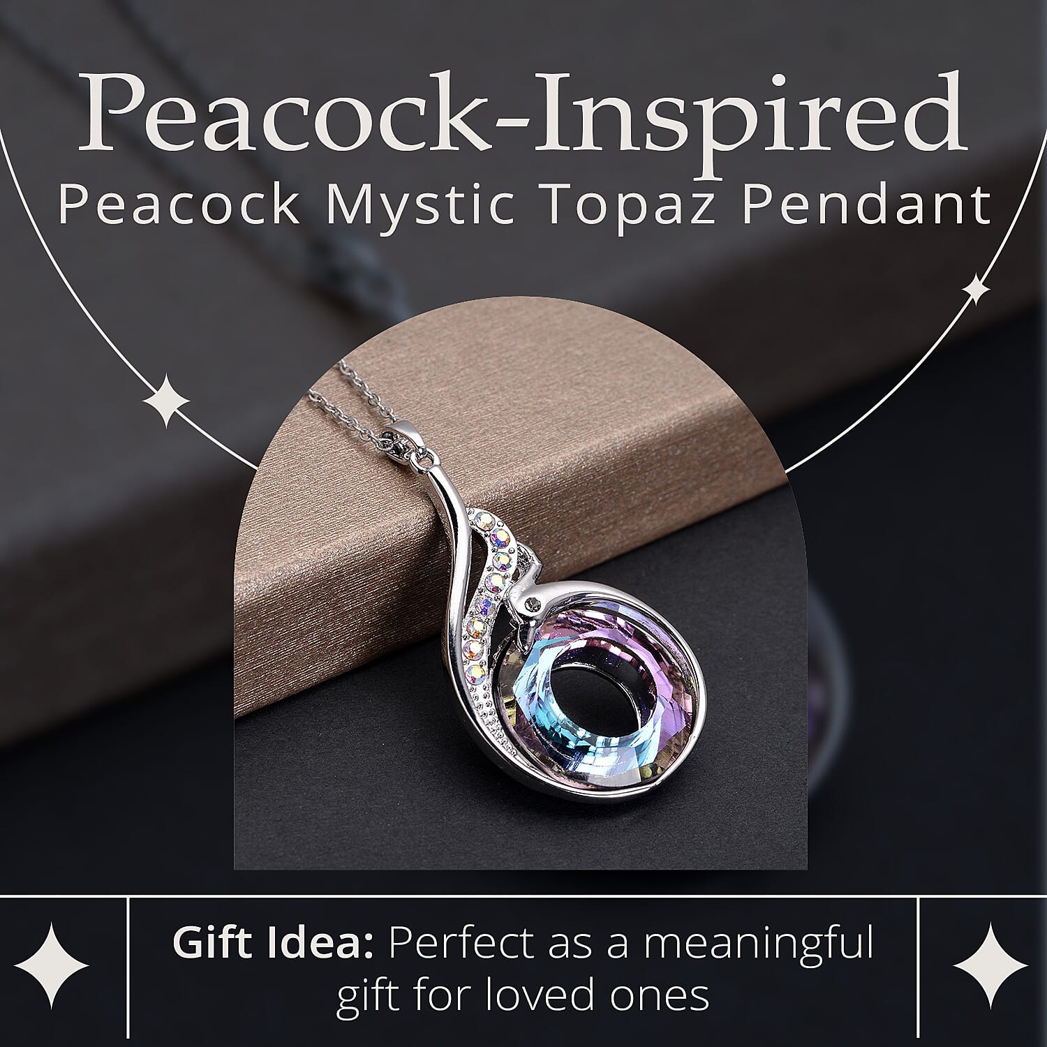 Simulated Mystic Topaz, White & Grey Austrian Crystal Pendant with Chain (Size 20 With 2 Inch Extender) in Silver Tone
