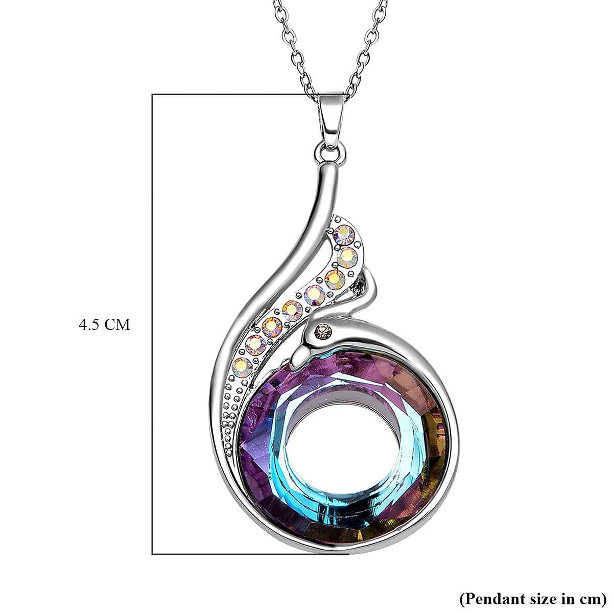 Simulated Mystic Topaz, White & Grey Austrian Crystal Pendant with Chain (Size 20 With 2 Inch Extender) in Silver Tone