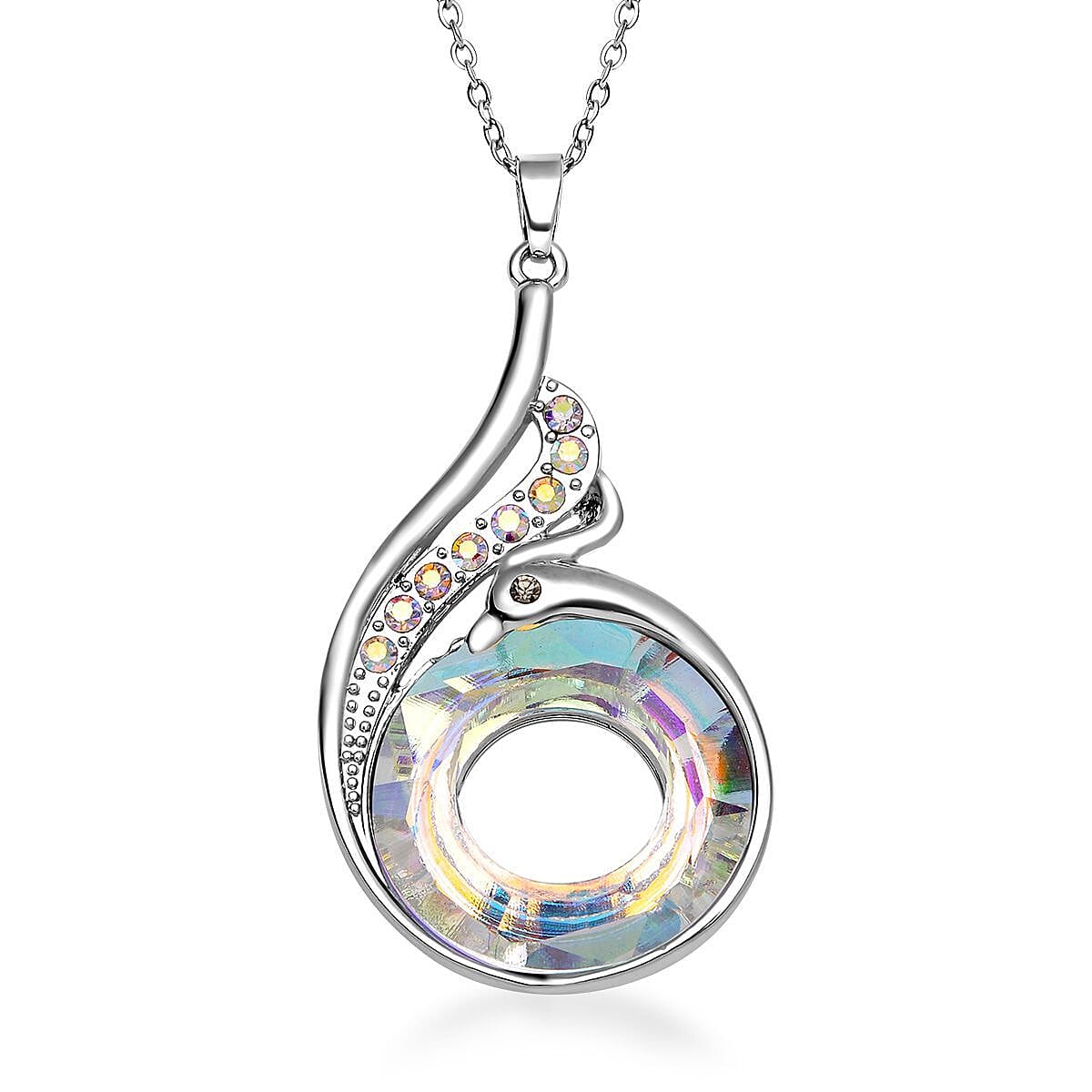 Simulated Mercury Mystic Topaz, AB Crystal & Grey Austrian Crystal Pendant with Chain (Size 20-2 Inch Ext) in Silver Tone