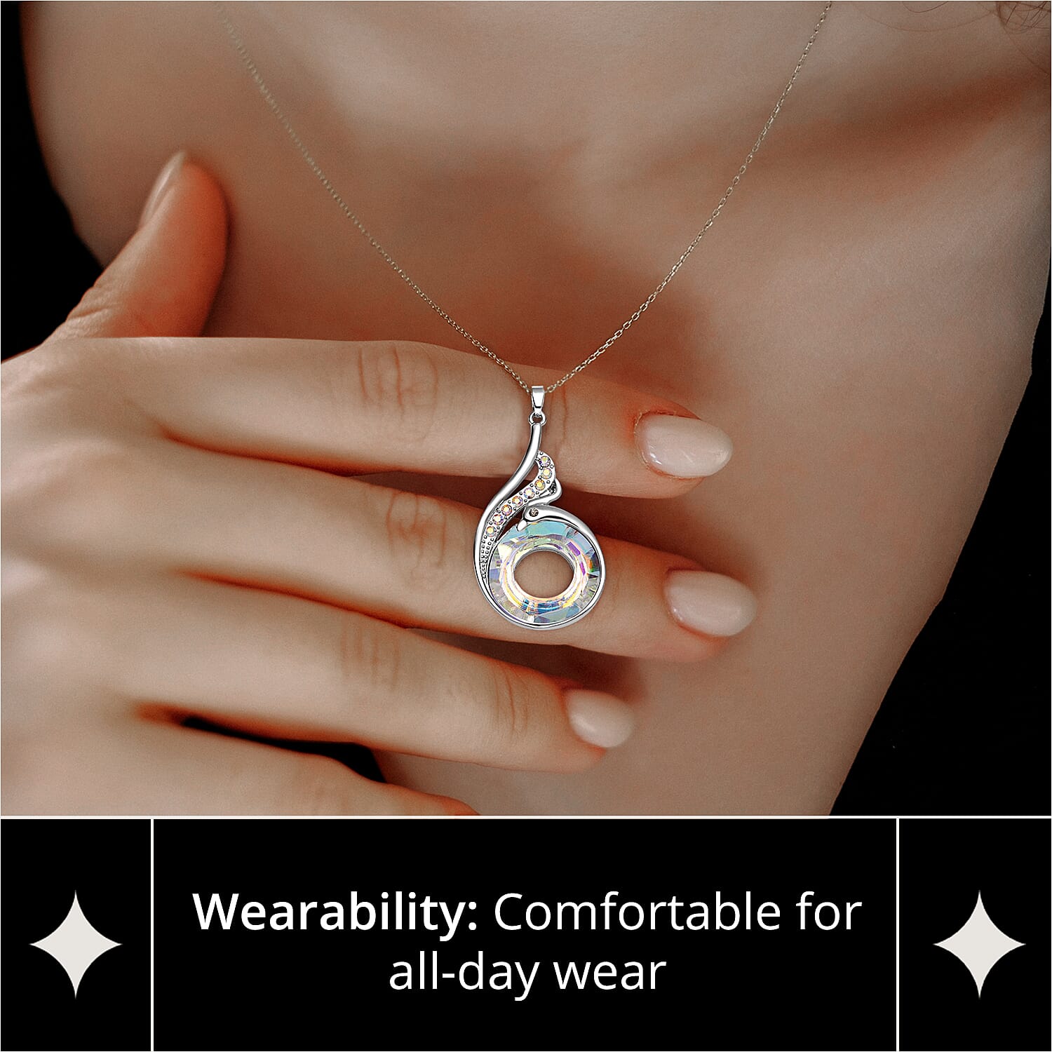 Simulated Mercury Mystic Topaz, AB Crystal & Grey Austrian Crystal Pendant with Chain (Size 20-2 Inch Ext) in Silver Tone