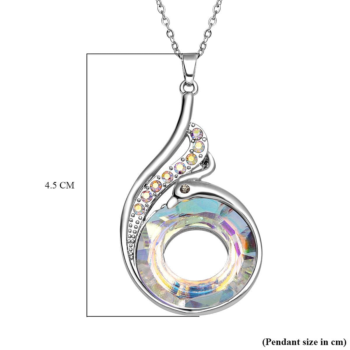Simulated Mercury Mystic Topaz, AB Crystal & Grey Austrian Crystal Pendant with Chain (Size 20-2 Inch Ext) in Silver Tone