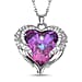Simulated Purple Crystal and Simulated Diamond Heart Pendant with Chain (Size 20-2 Inch Ext.) in Silver Tone