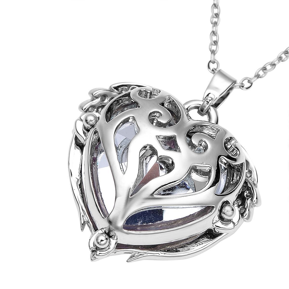 Simulated Mystic Topaz and Simulated Diamond Heart Pendant with Chain (Size 20 With 2 Inch Extender) in Silver Tone