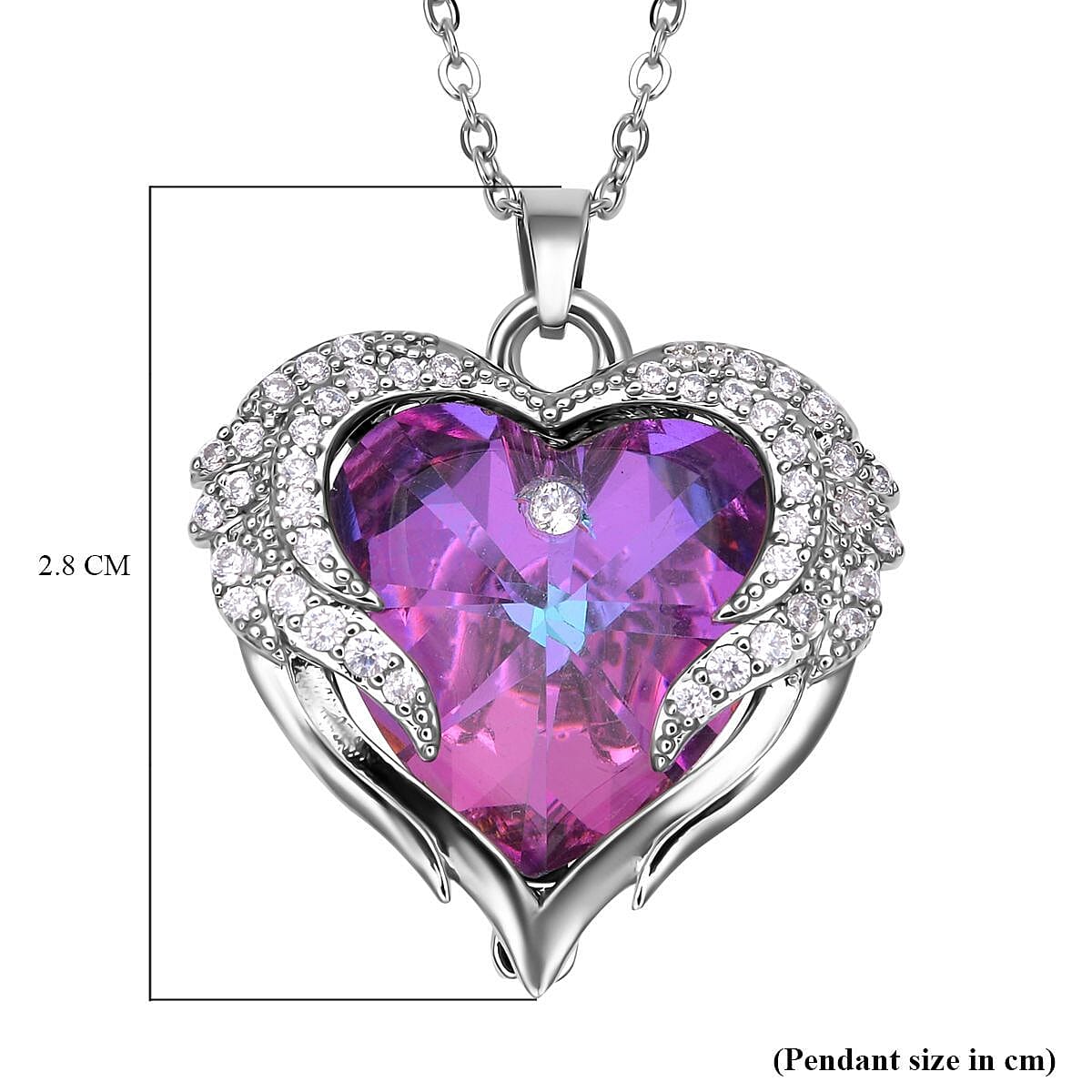 Simulated Mystic Topaz and Simulated Diamond Heart Pendant with Chain (Size 20 With 2 Inch Extender) in Silver Tone