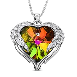 Simulated Purple Crystal and Simulated Diamond Heart Pendant with Chain (Size 20-2 Inch Ext.) in Silver Tone