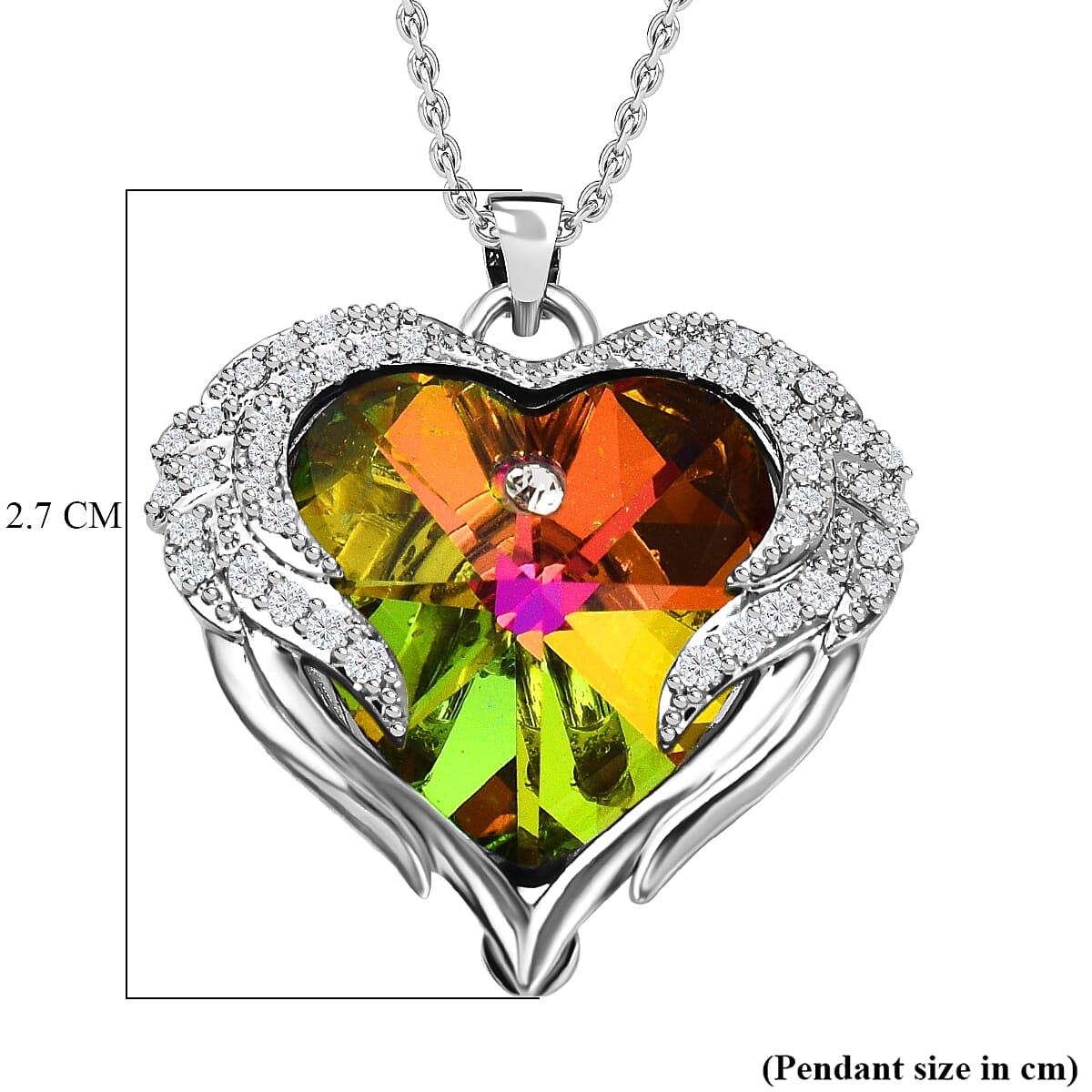 Simulated Purple Crystal and Simulated Diamond Heart Pendant with Chain (Size 20-2 Inch Ext.) in Silver Tone