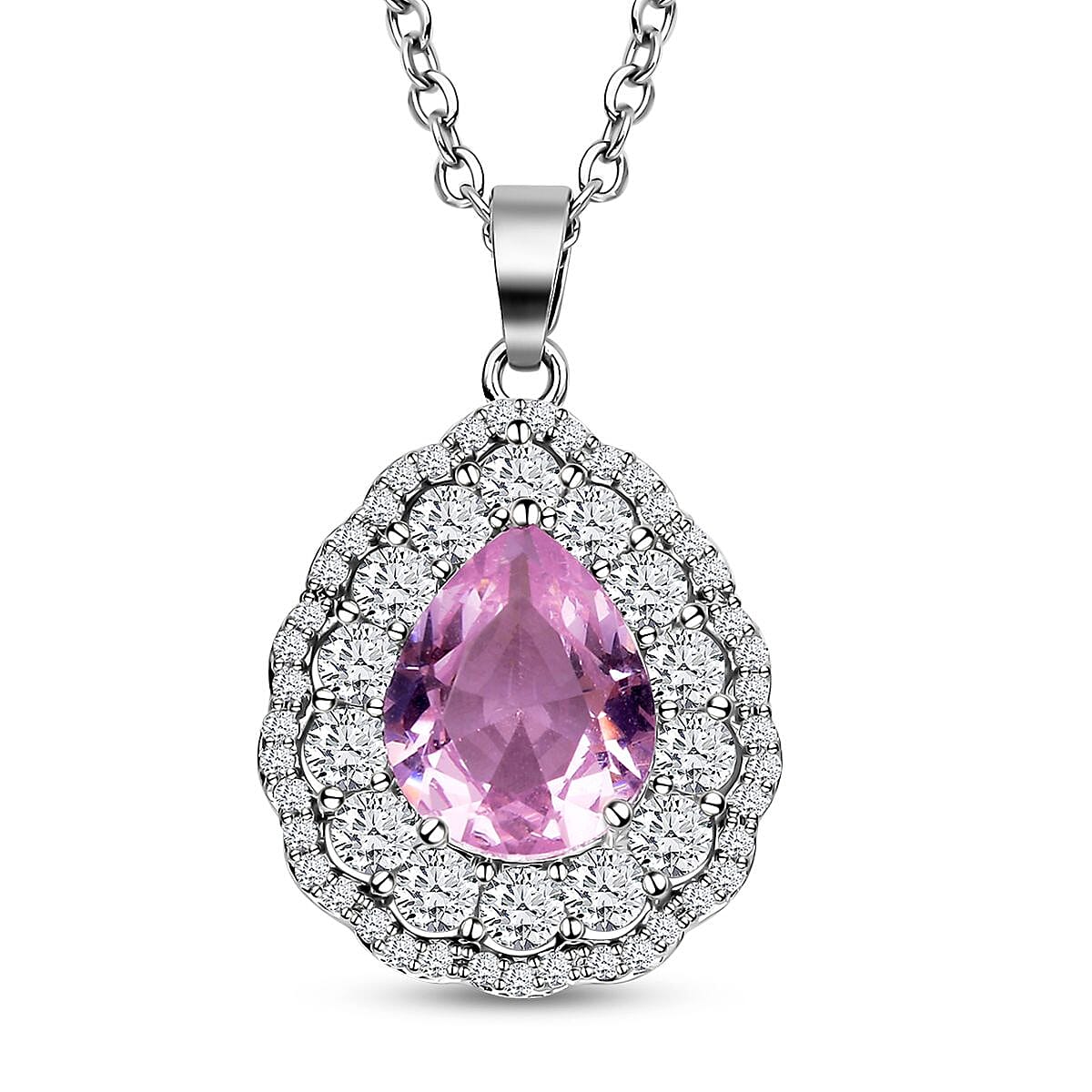 Set of 2 - Simulated Pink Sapphire and Simulated Diamond Pendant with Chain (size - 20 with 2 Inch Extender) And Earrings (With Push Back) in Silver Tone