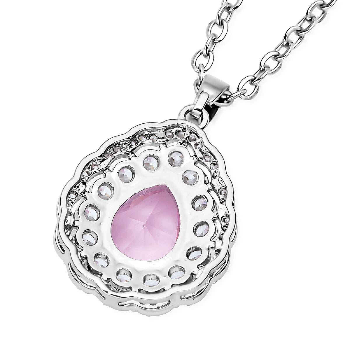 Set of 2 - Simulated Pink Sapphire and Simulated Diamond Pendant with Chain (size - 20 with 2 Inch Extender) And Earrings (With Push Back) in Silver Tone