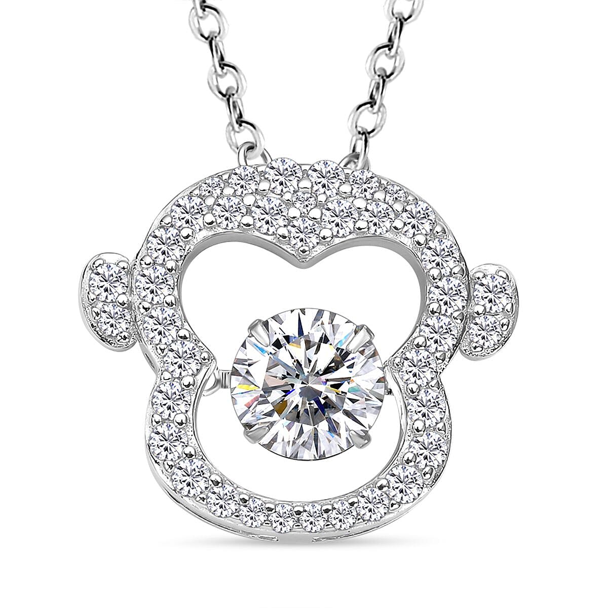NY Closeout - ELANZA Cubic Zirconia Monkey Pendant in Rhodium Overlay Sterling Silver with Stainlees Steel Chain (Size 20)