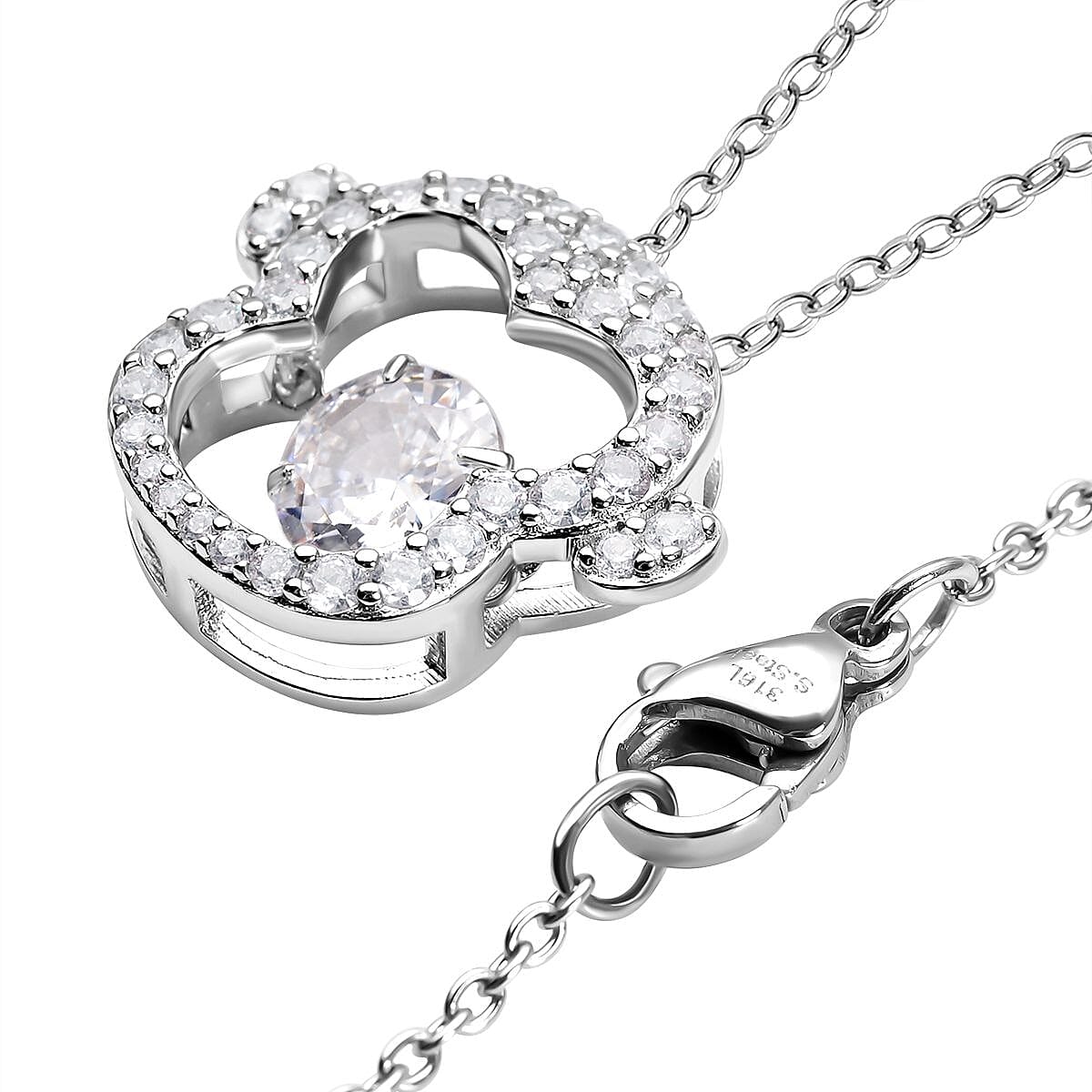 NY Closeout - ELANZA Cubic Zirconia Monkey Pendant in Rhodium Overlay Sterling Silver with Stainlees Steel Chain (Size 20)