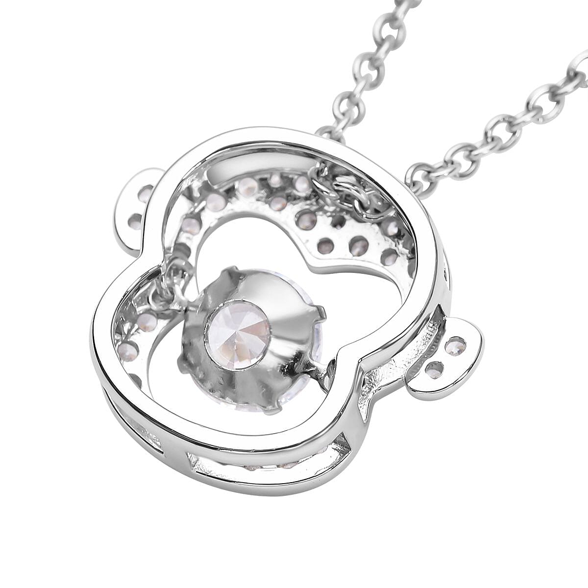 NY Closeout - ELANZA Cubic Zirconia Monkey Pendant in Rhodium Overlay Sterling Silver with Stainlees Steel Chain (Size 20)