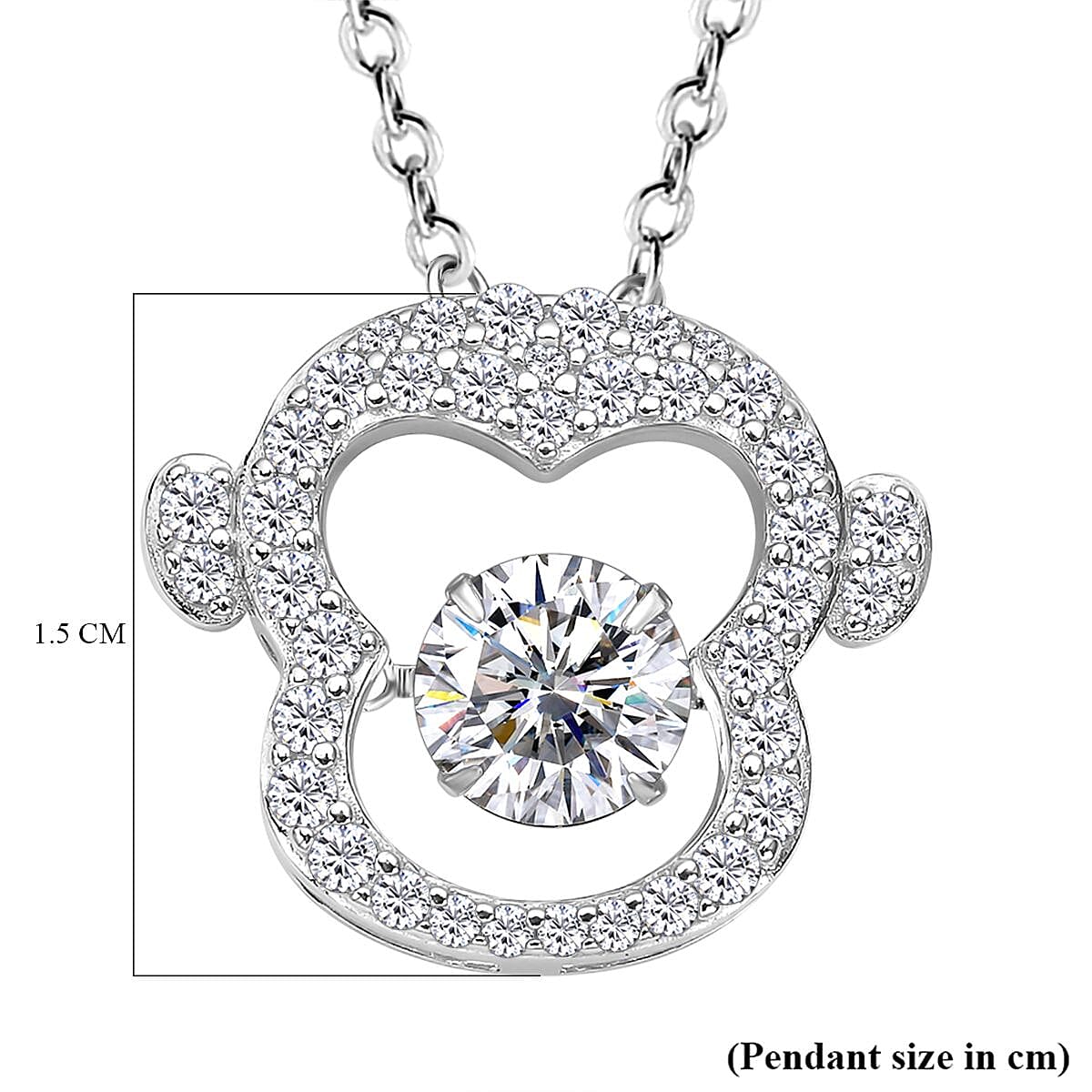 NY Closeout - ELANZA Cubic Zirconia Monkey Pendant in Rhodium Overlay Sterling Silver with Stainlees Steel Chain (Size 20)