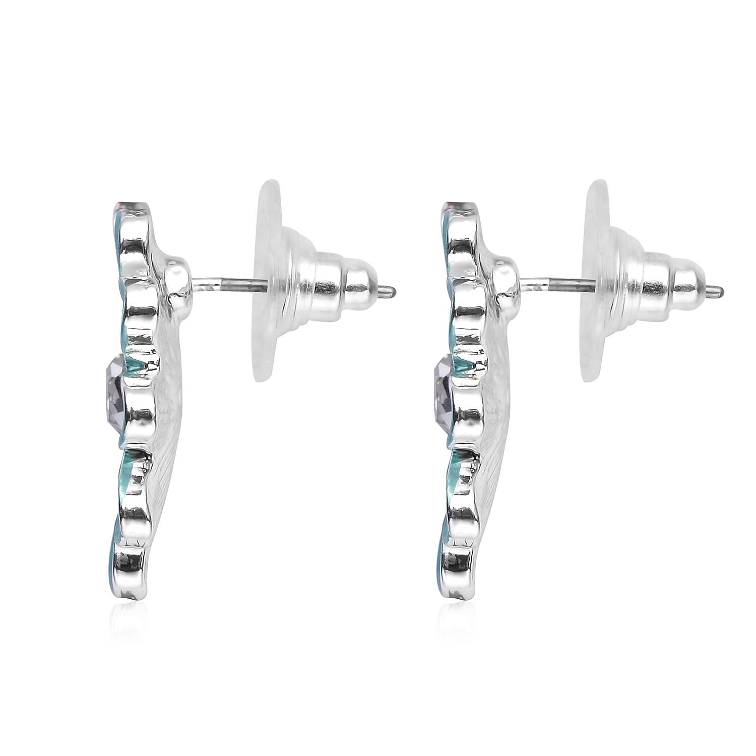 2 Piece Set - White Austrian Crystal and Simulated Diamond Floral Necklace (Size - 20 With 2 Inch Extender) and Earrings (With Push Back) with Enamelled in Silver Tone