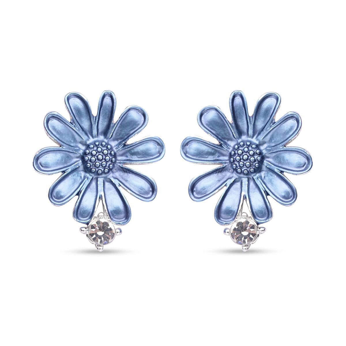 2 Piece Set -  White Austrian Crystal Lily Floral Necklace (Size - 20 With 2 Inch Extender) and Earrings (With Push Back)  with Enamelled in Silver Tone