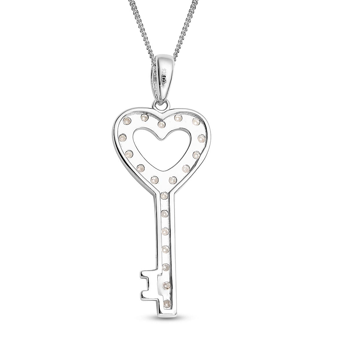 Moissanite Heart Key Pendant with Chain (Size 18.0)in Sterling Silver 1.20 Ct.