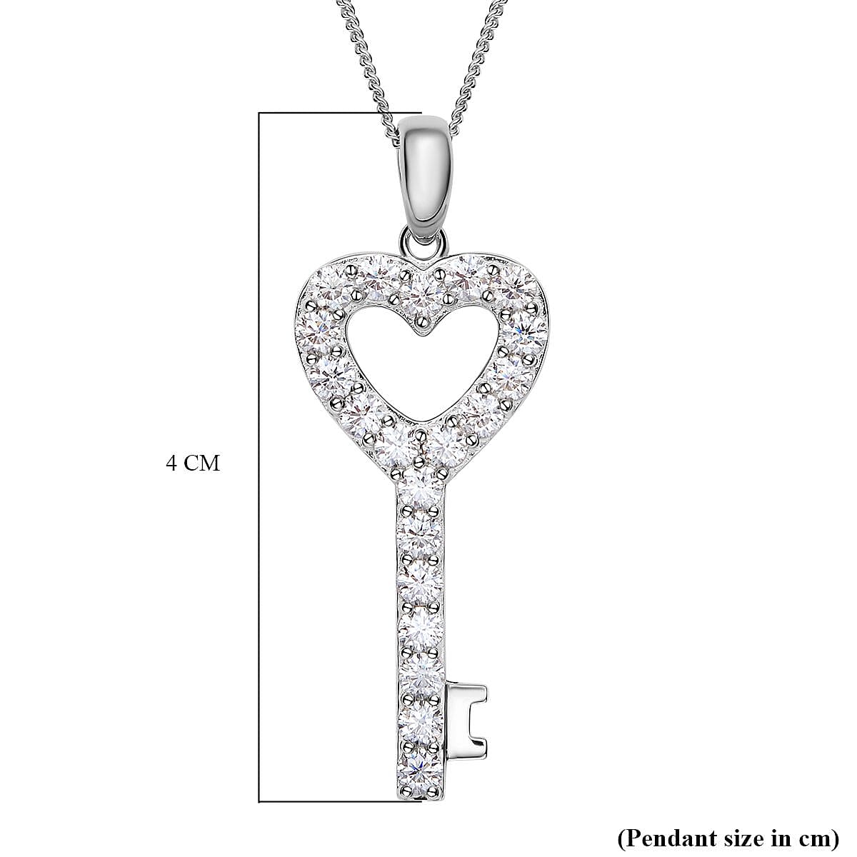 Moissanite Heart Key Pendant with Chain (Size 18.0)in Sterling Silver 1.20 Ct.