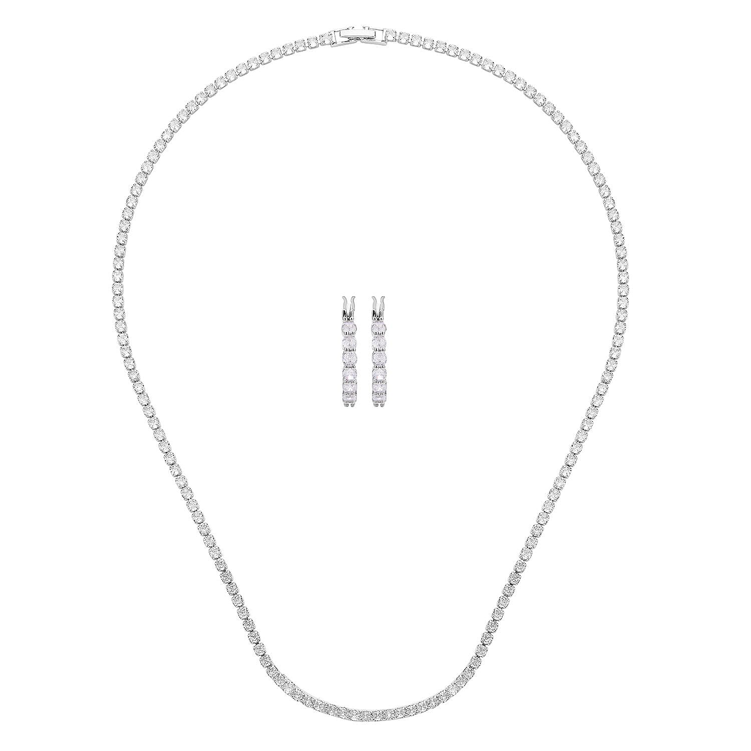 NY Closeout 2 Piece Set - Simulated Diamond Necklace (Size - 20) and Earrings in Silver Tone