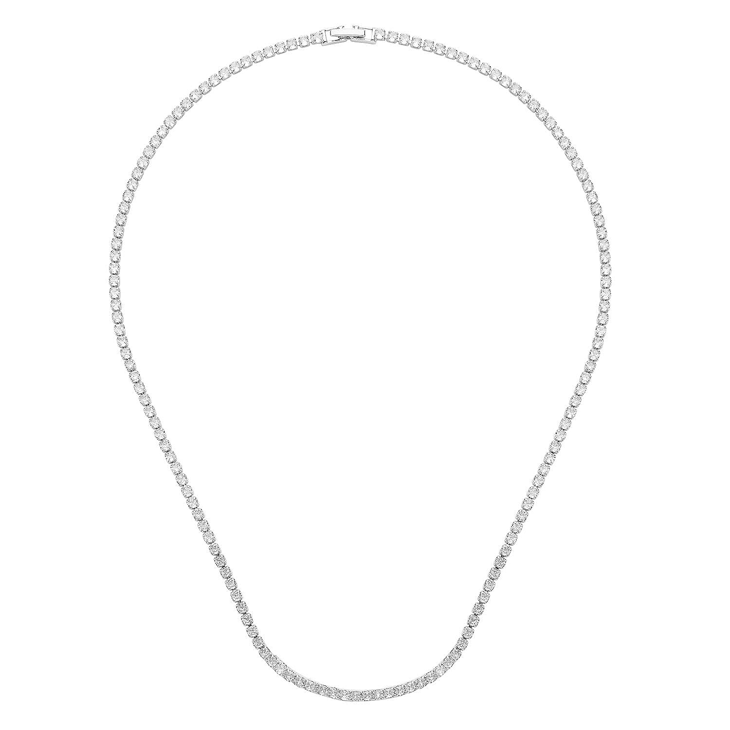 NY Closeout 2 Piece Set - Simulated Diamond Necklace (Size - 20) and Earrings in Silver Tone