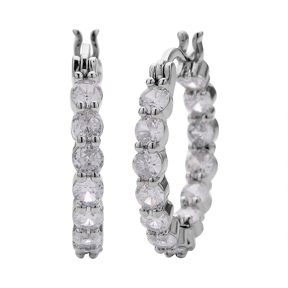 NY Closeout 2 Piece Set - Simulated Diamond Necklace (Size - 20) and Earrings in Silver Tone