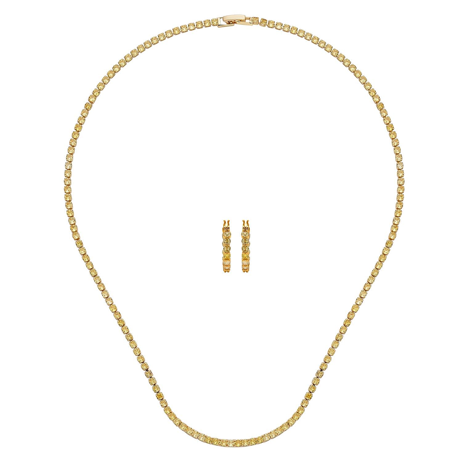 NY Closeout 2 Piece Set - Simulated Yellow Diamond Necklace (Size - 20) and Earrings in Yellow Gold Tone