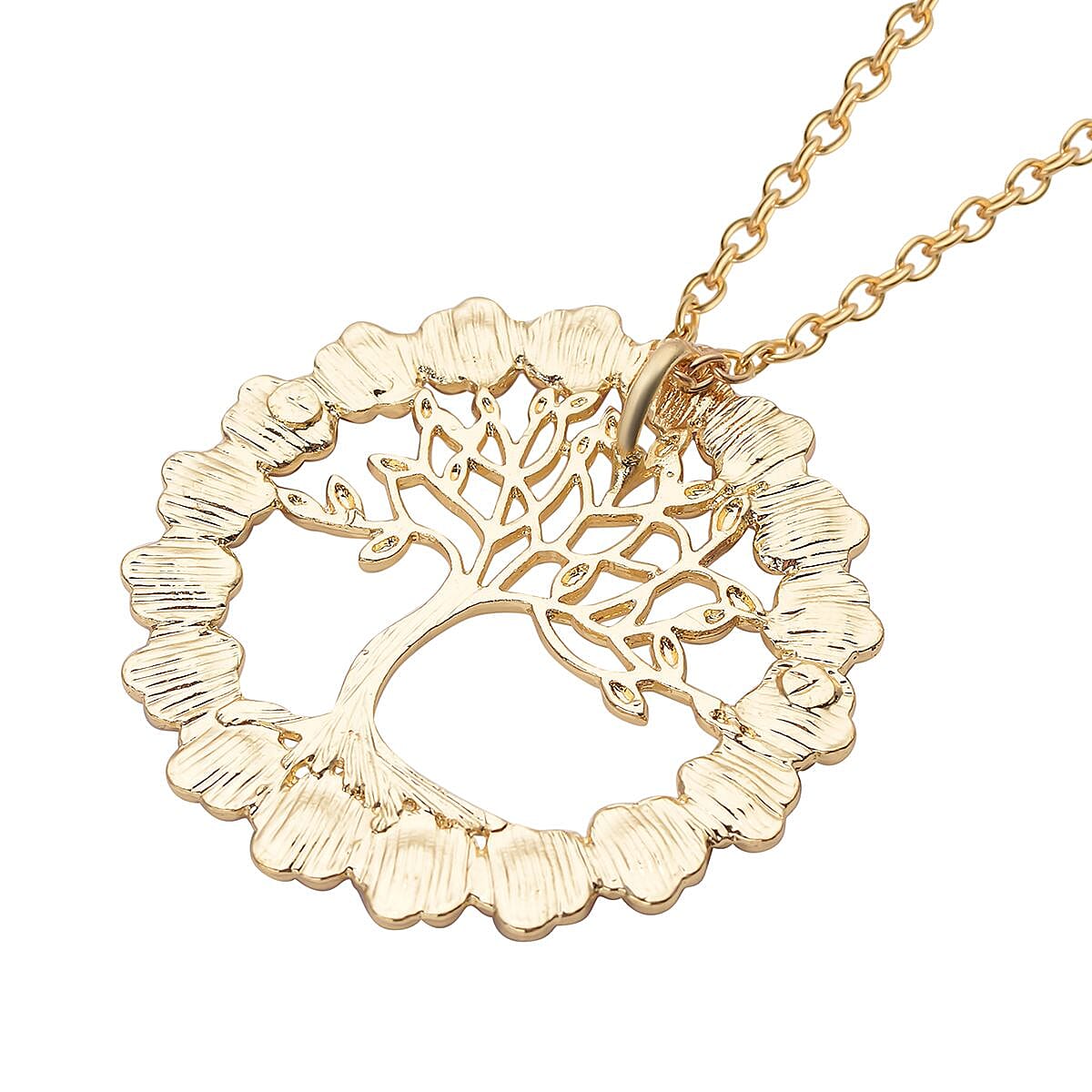 Black Austrian Crystal Enamelled Tree of Life Pendant With Chain ( Size- 24) in Gold Tone