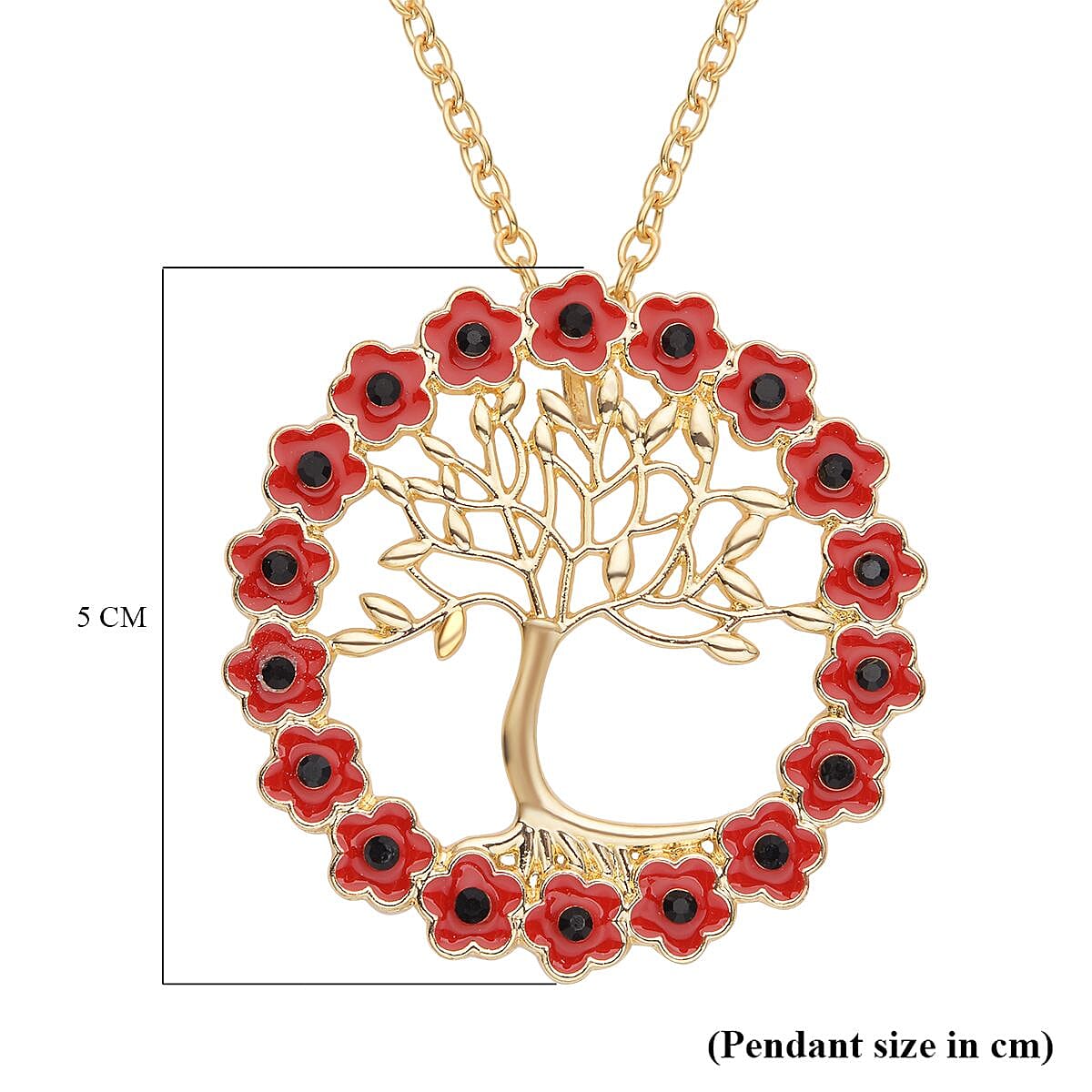 Black Austrian Crystal Enamelled Tree of Life Pendant With Chain ( Size- 24) in Gold Tone