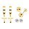 Set of 3 - White Cubic Zirconia Earring in Pure Yellow Gold Stainless Steel