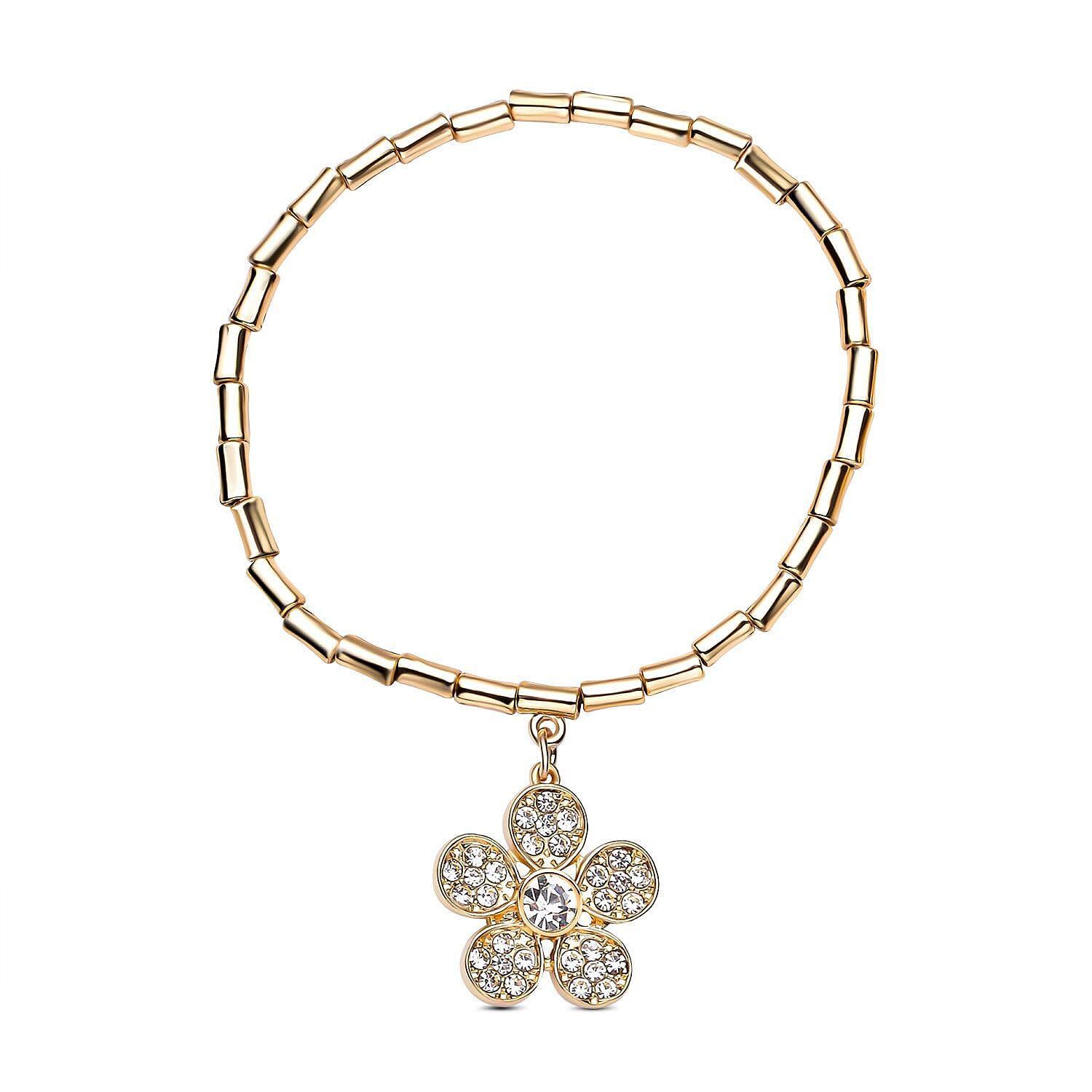 Set of 3 - White Austrian Crystal Flower, Star & Tree of Life Charm Stretchable Bracelet